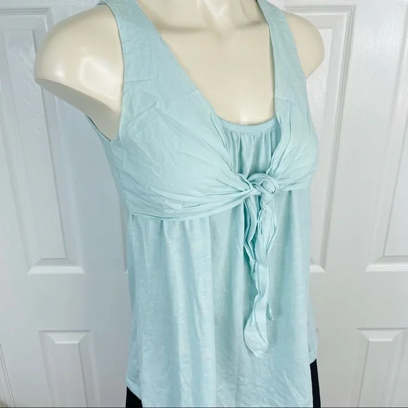 BEACHY AVON MARK top lightweight sleeveless tie front green tank top bohemian M - Picture 3 of 9